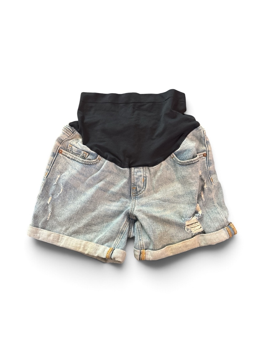Old Navy Maternity Denim Shorts with Black Stretch Panel - Light Blue Size 6 Mom